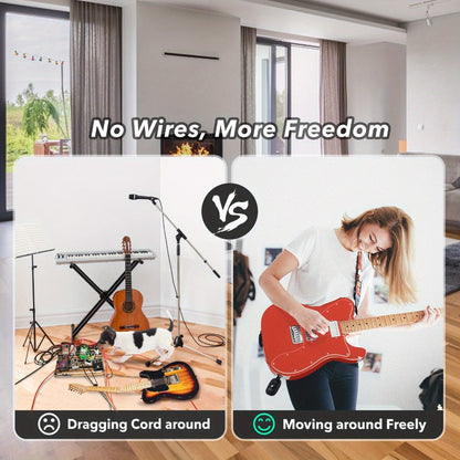 UHF Wireless Guitar System 100ft Range - Plug & Play, Noise-Free Transmission, 2 Transmitters & Receiver