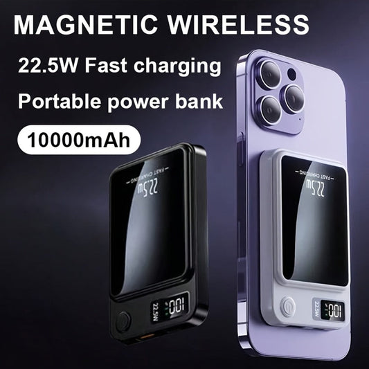 10000mAh Compact Magnetic Power Bank with 22.5W Wired Marking, Percentage Display and Four Colors