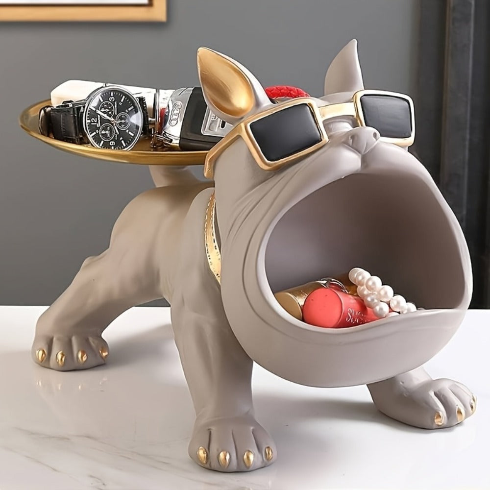 Resin Pug Bulldog Decorative Tray Statue | Dog Tray Organizer for Keys Jewelry Candy Earrings | Modern Art Home Decor Sculpture for Entryway