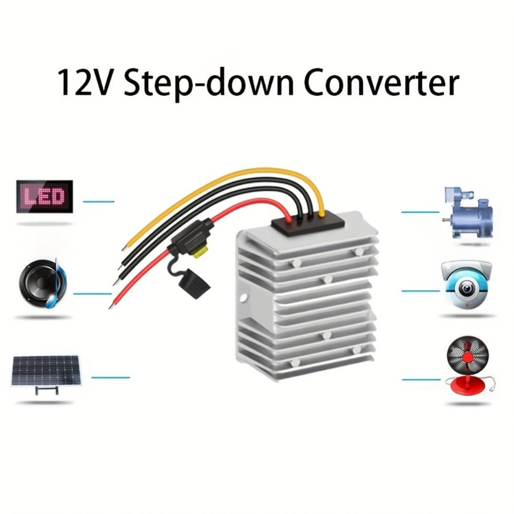 DC Step Down Converter 24V 36V 48V to 12V - High Efficiency Voltage Reducer, Durable Aluminum Housing