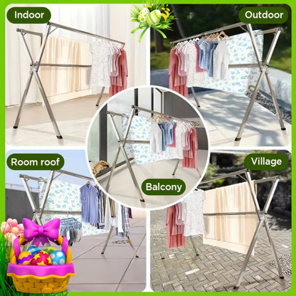 Retractable Stainless Steel Clothes Drying Rack with Dual Rods and 42.52-62.99 or 48.43-78.74-Inch Sizes