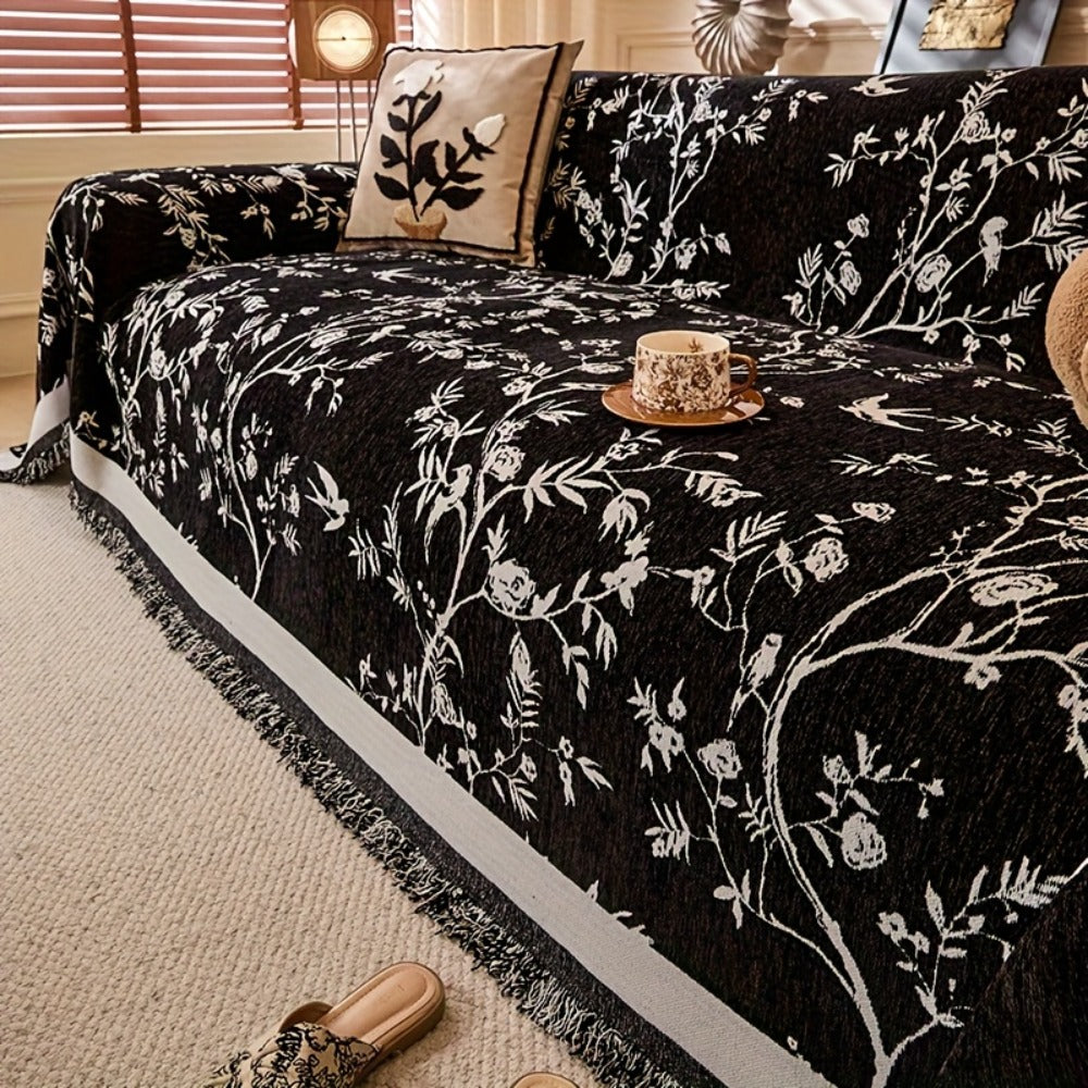 Sofa Cover Throw, Thick Chenille Floral Couch Slipcover in Three Colors for One-to-Four-Seat Sofas