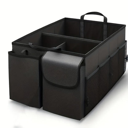 Car Trunk Organizer, Foldable Nylon Cargo Box with Adjustable Securing Straps, Side Pockets and Carry Handles