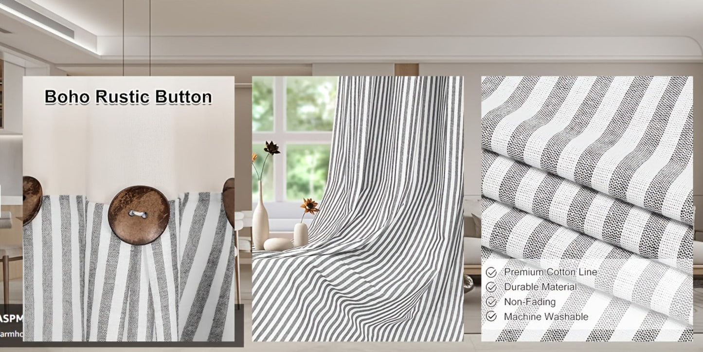 Semi Sheer Curtains Bohemian Linen Cotton Patchwork Grommet Top Window Drapes for Bedroom Living Room Kitchen Bathroom Cafe