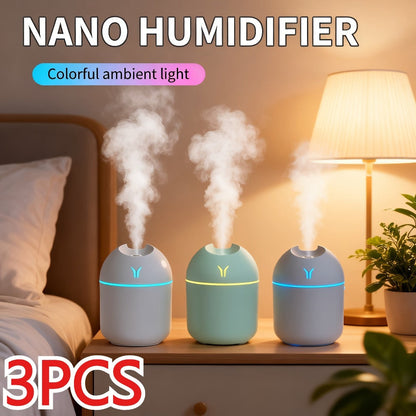 Aroma Diffuser Humidifier USB Mini, 3 Pack Cool Mist with Color Night Light, Portable for Bedroom