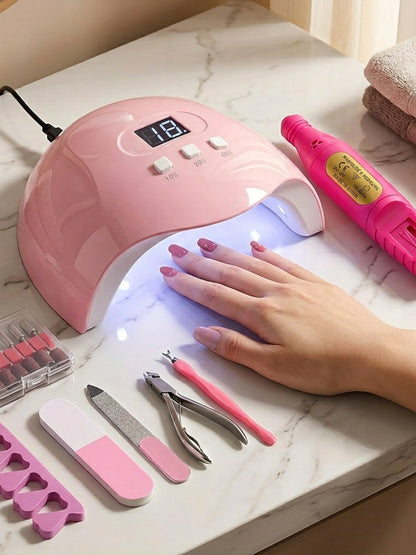 Nail Art Tool Set 7-in-1 Complete Professional Manicure Kit with UV Nail Lamp, Glue Dryer, Nail Polisher