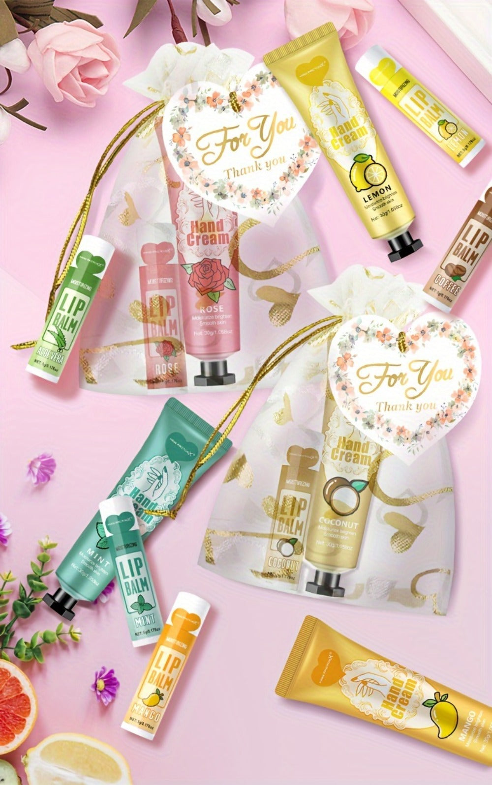 Shea Butter Hand Cream and Lip Balm Gift Set – Deep Moisturizing Skincare Bundle for Dry Cracked Skin, Vitamin E Natural Body Care Kit