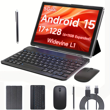 PEICHENG 10-Inch Android 15 Tablet with 17GB Configured Memory, 128GB Storage, Wi-Fi 6 and Stylus Set