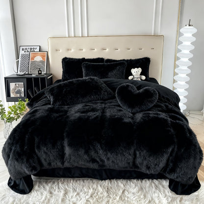 Velvet Duvet Cover Set Fluffy Plush Bedding Minimalist Solid Color, Carved Velvet Quilt Cover with Pillow Shams