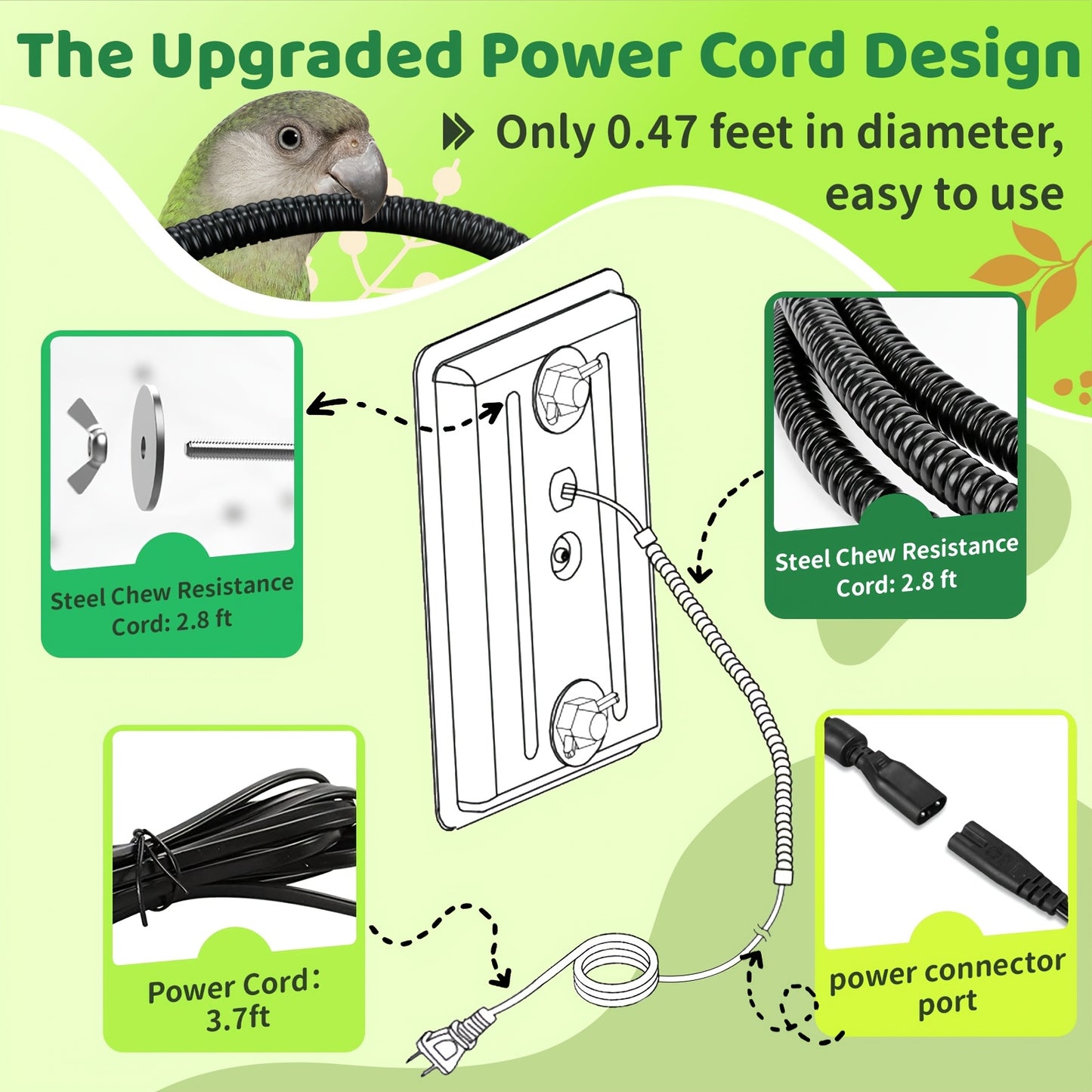 Bird Cage Heater 10W with Rotary Switch & Power LED Indicator – Heating Pad for Parrots, Parakeets, African Grey & Exotic Pet Birds