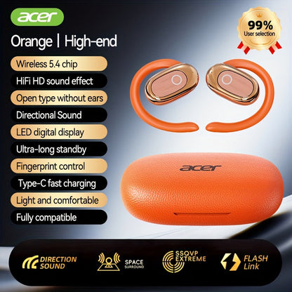 True Wireless Earbuds Acer Open-Ear Earhook Set with Bluetooth 5.4, LED Display Case, Touch Controls and Type-C Charging