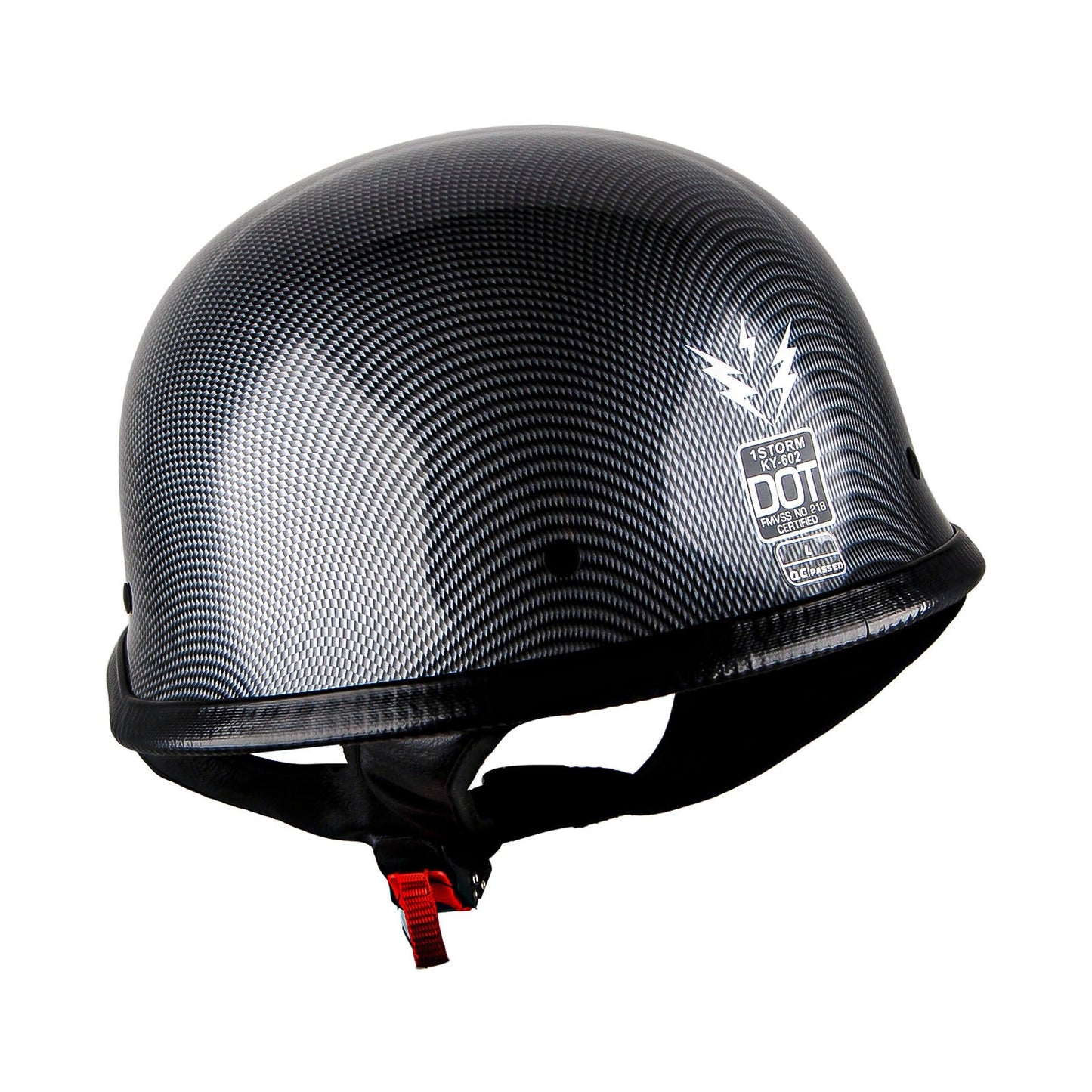 German Style Motorcycle Half Face Helmet – Novelty Skull & Carbon Fiber Design, UV Glossy Finish, Removable Washable Padding