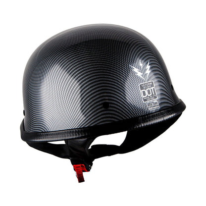 German Style Motorcycle Half Face Helmet – Novelty Skull & Carbon Fiber Design, UV Glossy Finish, Removable Washable Padding