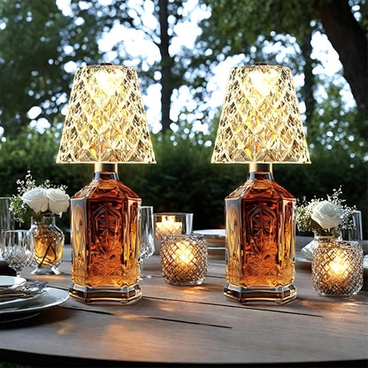 Table Lamp for Wine Bottles with Acrylic Crystal Shade, 2000mAh Battery, Three Colors and One or Two-Pack Options