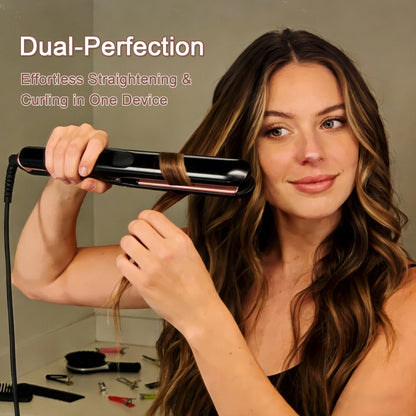 Ceramic Ionic Flat Iron Hair Straightener & Curler 2-in-1 Plasma Anti-Static 260°C 500°F LCD, for Home, Travel and Salon Hair Styling