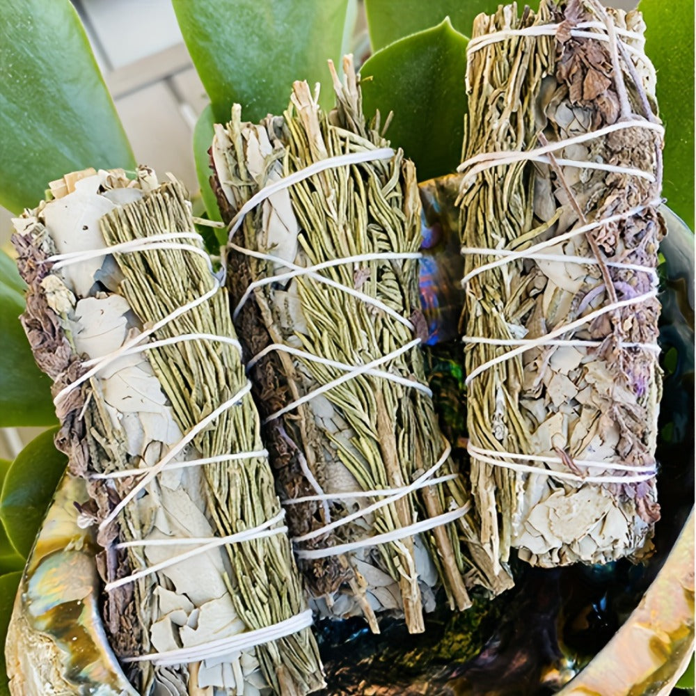Sage Incense Smudge Bundle Set 3 Pack - White Sage Rosemary Lavender Hand-Bundled Incense for Entryways, Bedrooms and Living Spaces