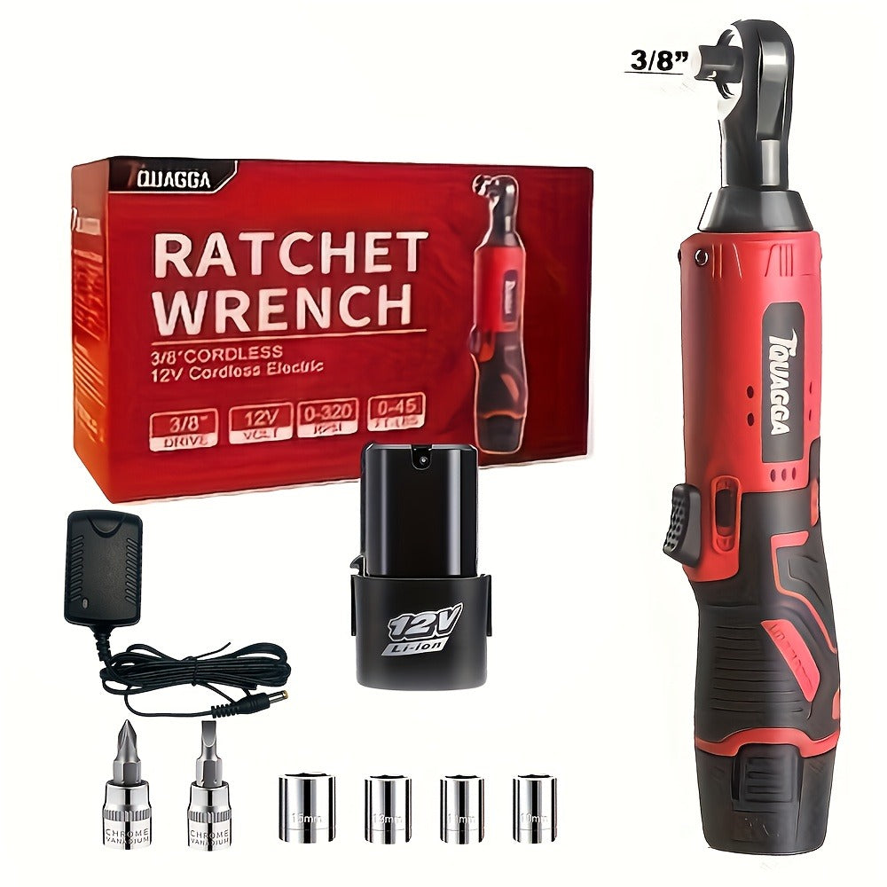 Cordless Electric Wrench QUAGGA 12V - 45Nm High Torque 3/8" Rechargeable Ratchet Wrench with Battery & Charger for Automotive