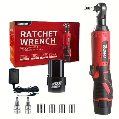 Cordless Electric Wrench QUAGGA 12V - 45Nm High Torque 3/8" Rechargeable Ratchet Wrench with Battery & Charger for Automotive