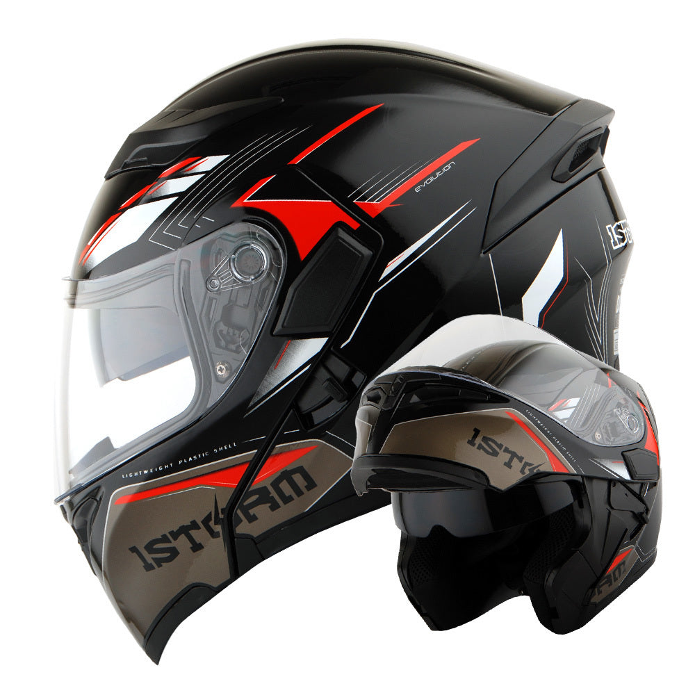 Motorcycle Helmet Modular Flip-Up Full-Face Shell with Dual Visors, S-XL Sizes and Arrow, Storm or Glossy Styles