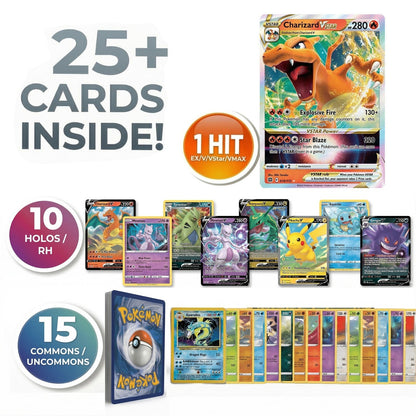 Pokemon Mystery Pack 26 Cards, 1 Hit Card EX GX V VMAX Ultra Rare, 10 Holos & Reverse Holos
