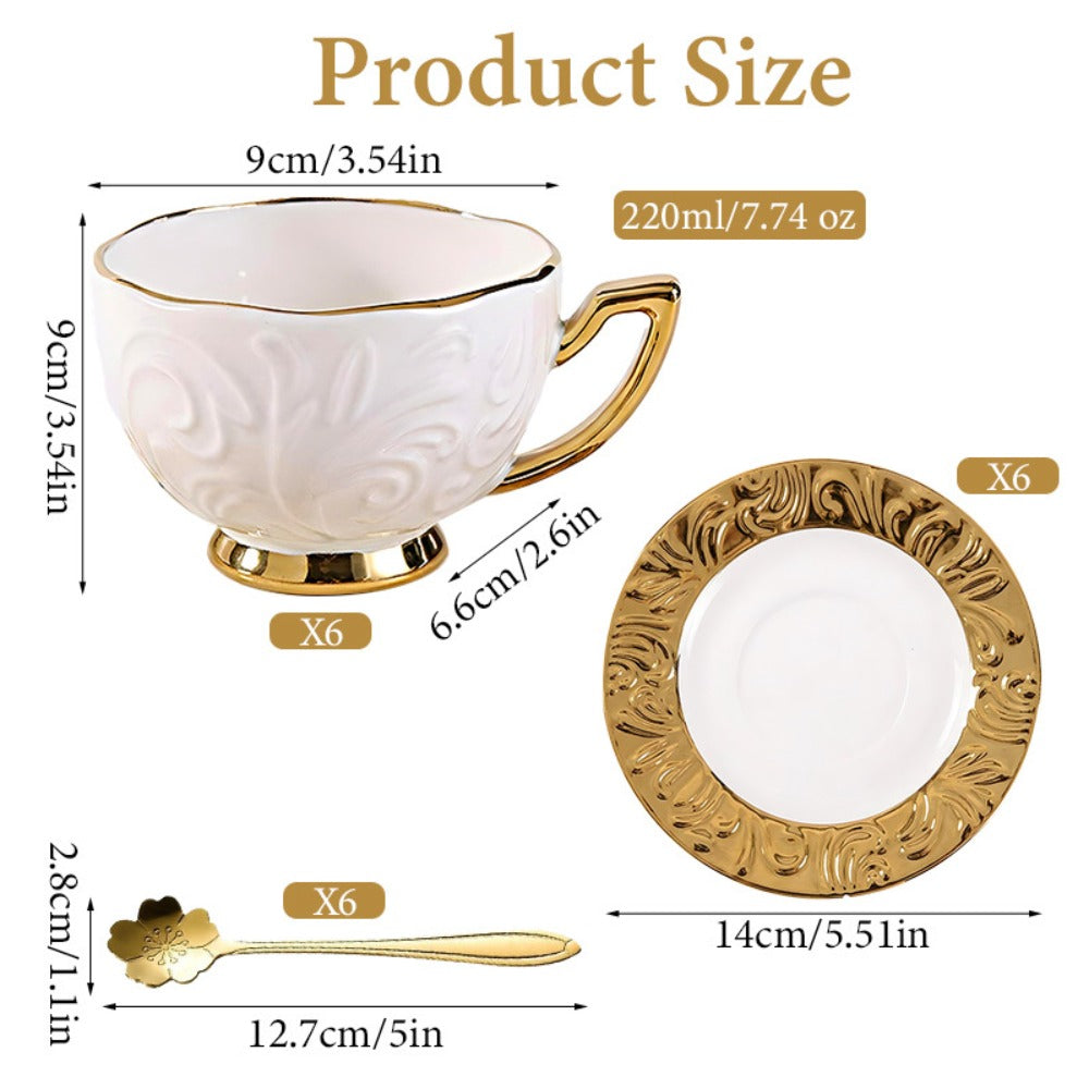Espresso Cups Set 12 Pcs, 7.44 Oz Small Ceramic Cappuccino Cup Set with 6 Cups, 6 Trays & 6 Spoons