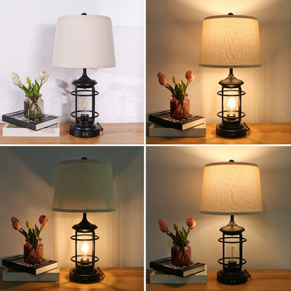 Farmhouse Table Lamps Set of 2 with 4 LED Bulbs for Entryways, Bedrooms and Living Spaces, with Listed Configuration