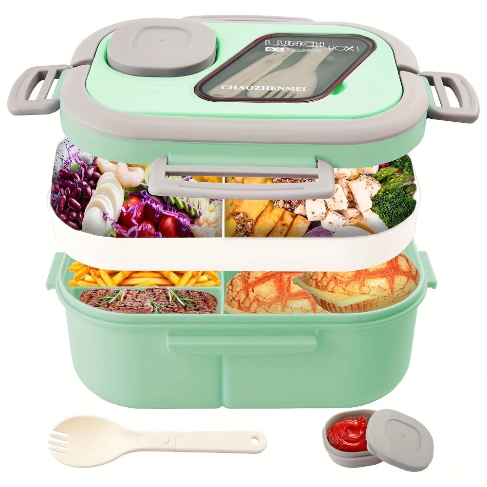 2-Layer Bento Lunch Box Set with Cup and Meal Bag - Multi-Grid Lunch Box for School, Office & Outdoor Picnics