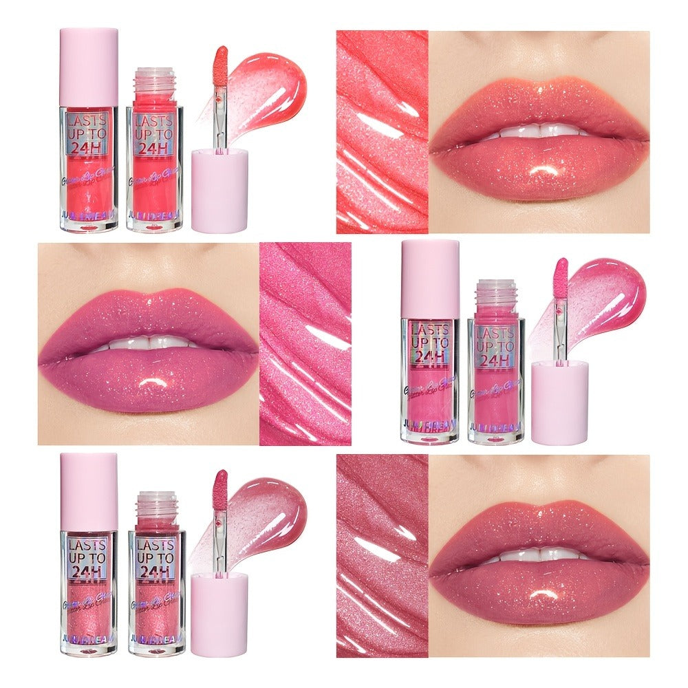 24H Waterproof Glitter Lip Gloss & Lip Stain Set 3PCS, Lip Oil Formula, for Makeup, Travel and Everyday Vanity Use