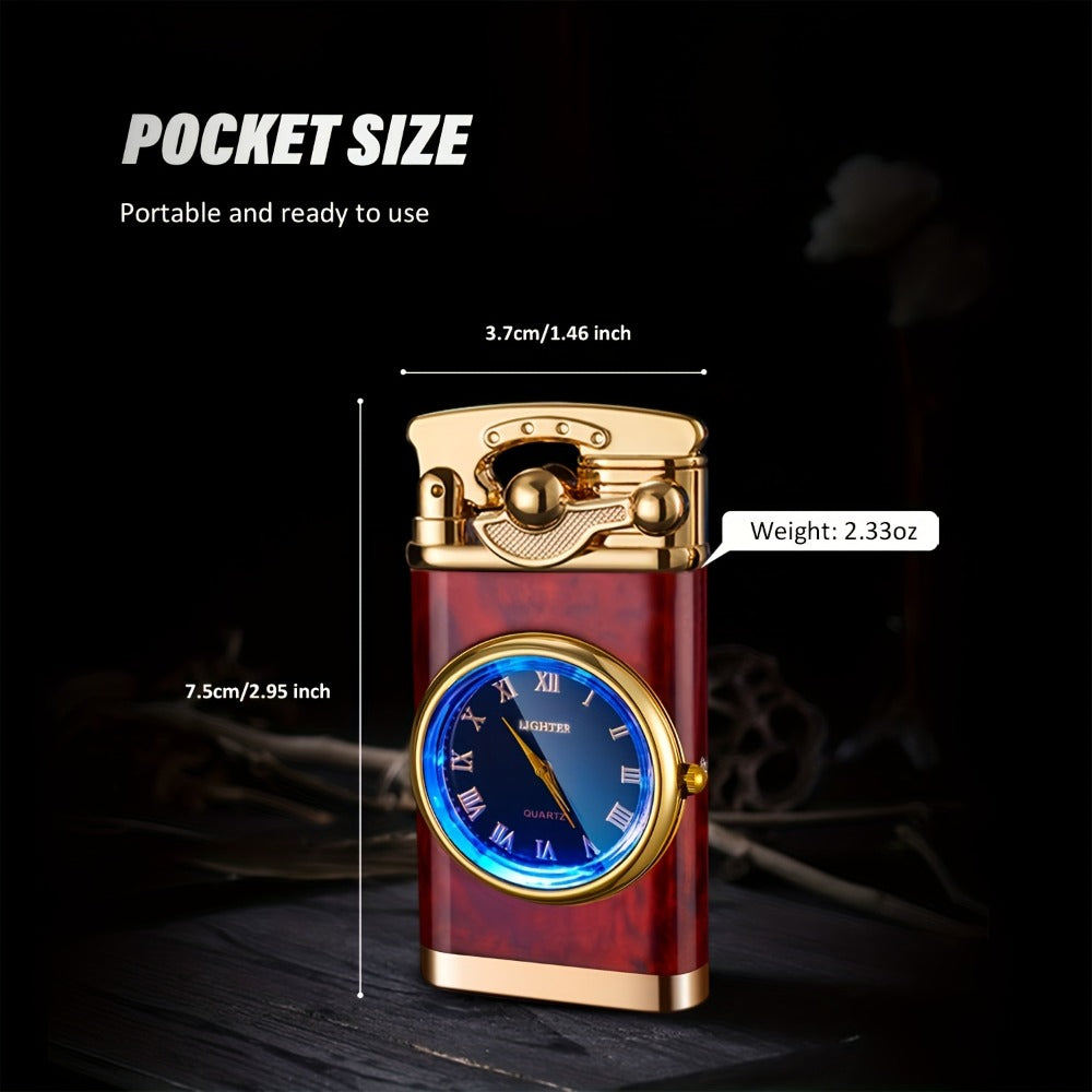 Vintage Dial-Front Double-Flame Butane Lighter with Rocker Ignition in Black Matte or Red Wood Grain