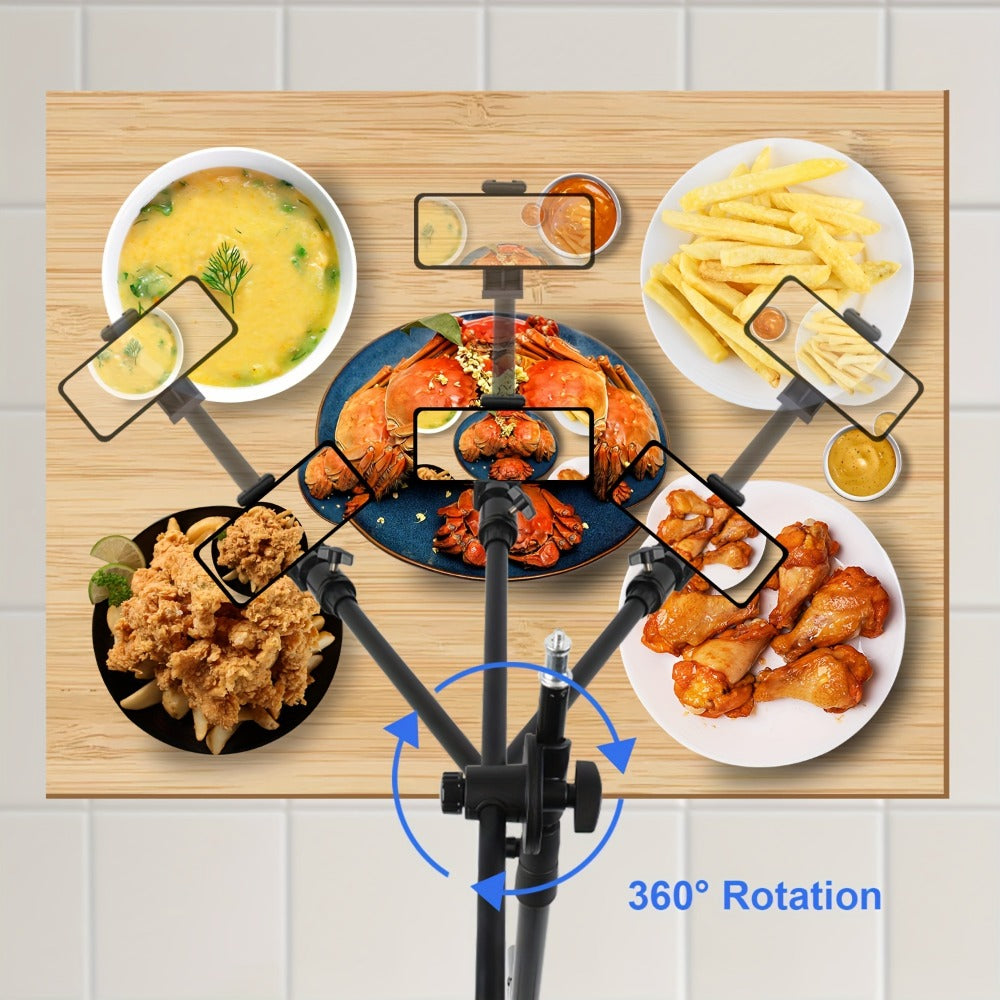 62 Inch Overhead Phone Tripod with Travel Bag, Adjustable Top-Down Bird Eye View Phone Holder & Desktop Stand for Cooking Tutorials