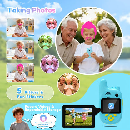 Kids Video Walkie Talkies 2 Pack with Video Call, Voice Changer & Dual Camera, Long Range Outdoor Toy