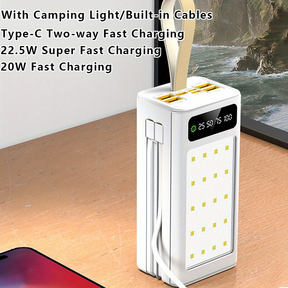 80000mAh Power Bank Built-in 4 Cables PD22.5W Fast Charging, LED Digital Display, Flashlight, Lanyard