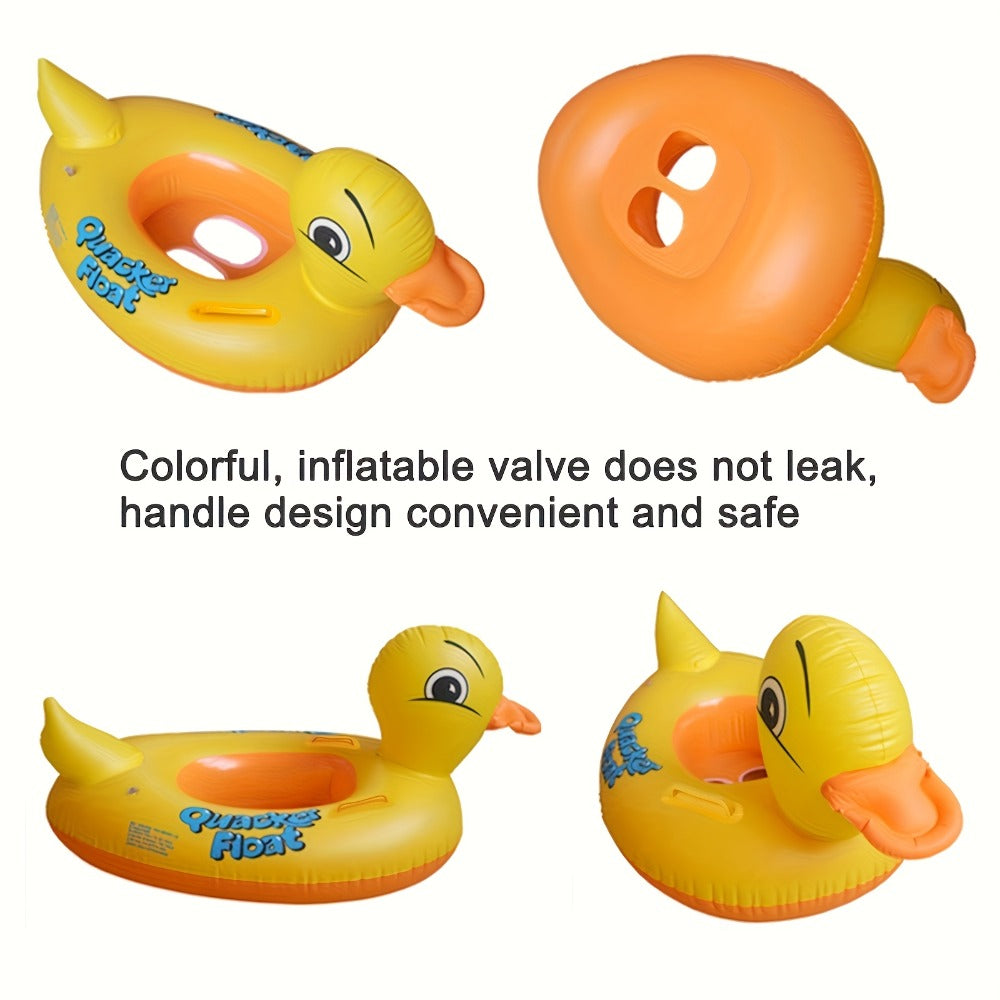 Pool Float Duck-Shaped Ring with Two Built-In Handles and One, Two or Four-Piece Pack Selections