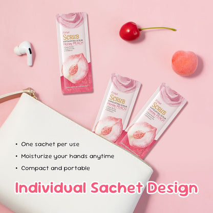 Peach Body Scrub with Jojoba Beads, Fifty 0.11oz Travel Sachets for Foot and Body Care at Home