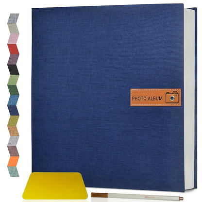 Self Adhesive Photo Album Scrapbook – Large Linen Cover Memory Book for 4x6 5x7 8x10 Photos, DIY Picture Book with Metal Pen, Gift for Mom