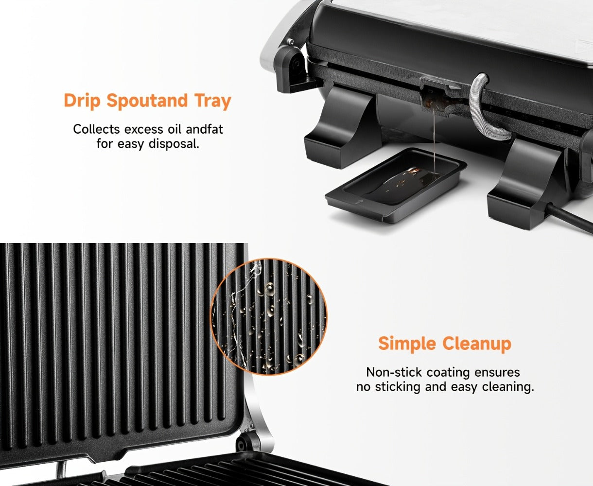 Panini Press Grill 3-in-1 Electric Indoor Grill with Non-Stick Plates - 180° Flat Grill for Entryways, Bedrooms and Living Spaces