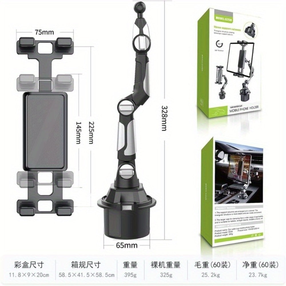 Robotic Arm Car Cup Holder Tablet Stand, 360° Rotation Universal iPad Phone Mount, Adjustable Cradle for 4.7-13" Devices