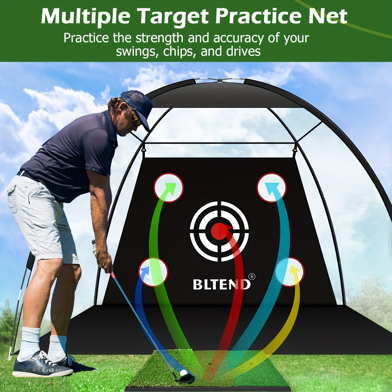 Golf Practice Net 10x7ft with Hitting Mat, Portable Golf Chipping Net for Backyard Indoor Outdoor Use, Golf Training Net for Driving