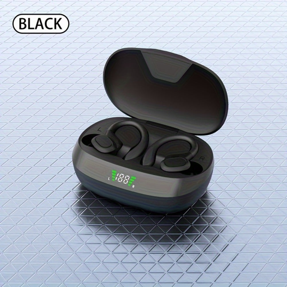 Wireless Earbuds Bluetooth 5.4 Open-Ear Sport Hooks with LED Charging Case in Black or Pale Red