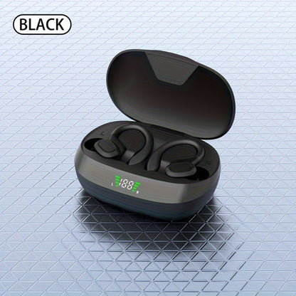 Wireless Earbuds Bluetooth 5.4 Open-Ear Sport Hooks with LED Charging Case in Black or Pale Red