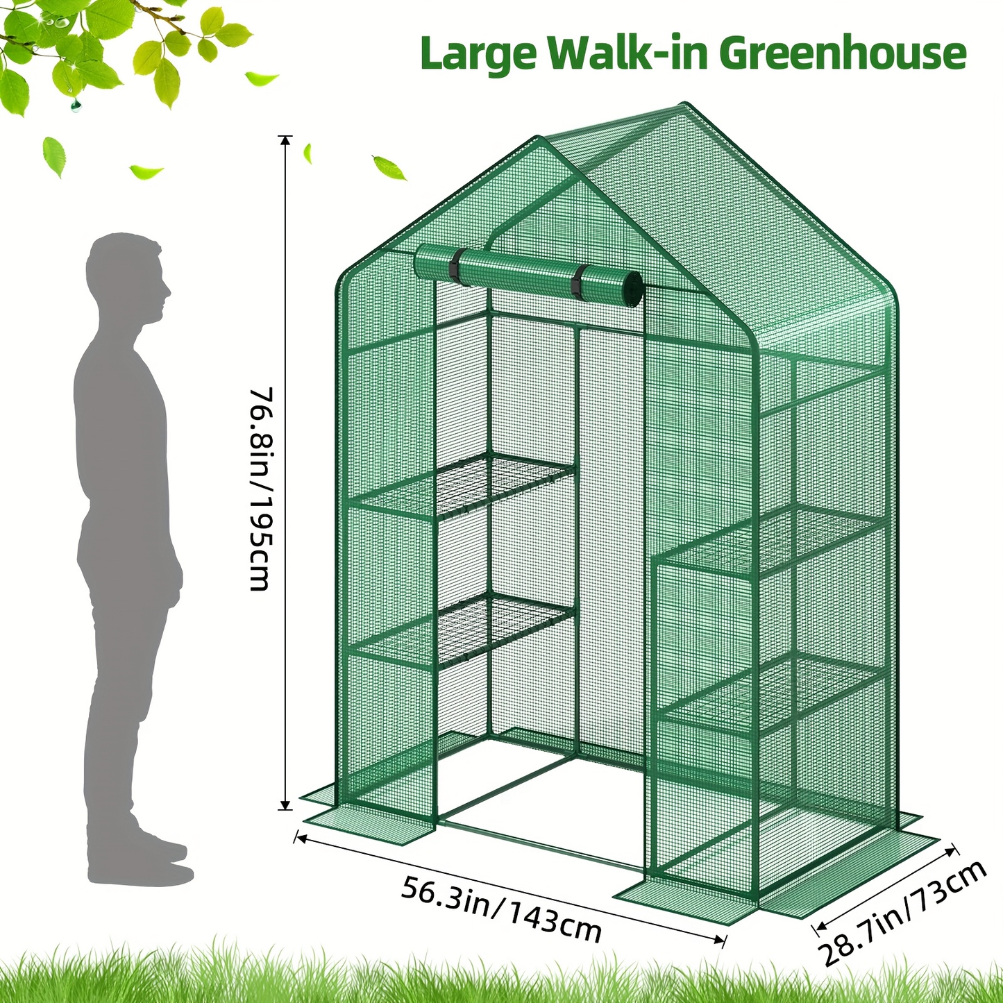 Garden Greenhouse Shelves 3/4-Layer Iron Frame with Durable PE Cover, Portable Indoor Outdoor Plant Greenhouse for Seedlings