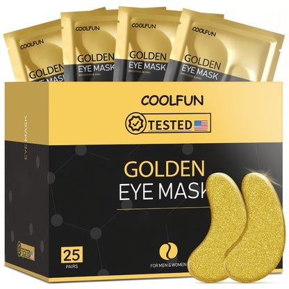 24K Gold Eye Patches 25 Pairs Collagen Under Eye Mask with Glycerin Eye Pads for Dark Circles Puffiness Eye for Home or Salon Spa Use