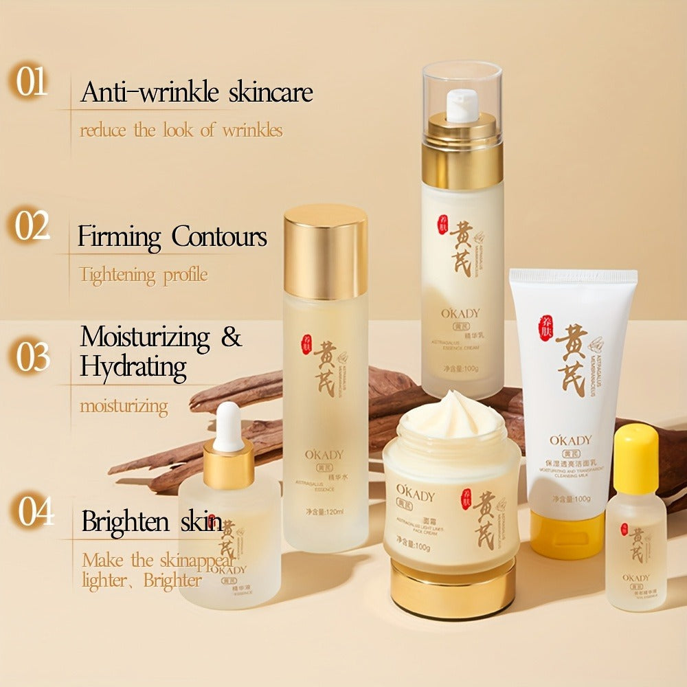 Astragalus Skincare Set 6pcs Antioxidant, Face Cream Essence Cleanser Toner Eye Cream Sleep Mask
