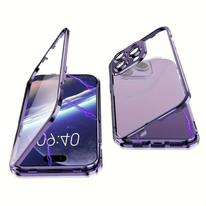 Phone Case Privacy Tempered Glass Cover with Aluminum Frame and Snap Lock for Select iPhone 12-17 Models