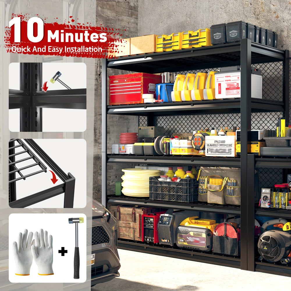 5 Tier Metal Shelving Unit Adjustable Up to for Garage Workshop Commercial Storage Rack No Bolt Easy Assembly Black