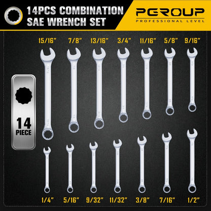 Combination Wrench Set with 14-Piece Metric, 14-Piece SAE or 32-Piece Mixed Checkout Options and Carry Case
