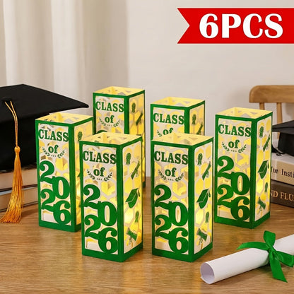Six-Piece Class of 2026 Graduation Centerpiece Set with Paper Lantern Boxes in Six Color Themes