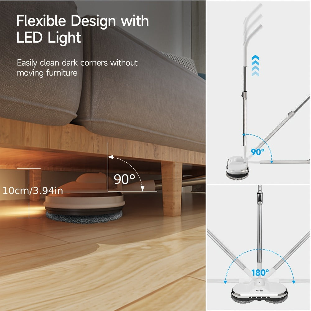Cordless Electric Spin Mop with LED Headlight & Sprayer, 50-Min Runtime 6oz Water Tank, Floor Scrubber for Hardwood Tile Laminate Floors