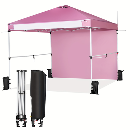 Pink 10x10ft Commercial Pop-Up Canopy Tent with Sidewall, Hanging Bars, Crossbars and Banner Strip