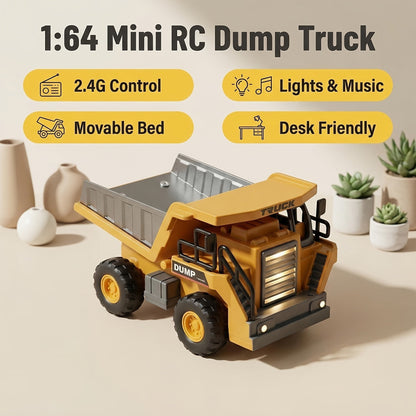 RC Construction Truck Toy 1:24 Scale Alloy Bulldozer Dump Truck & Excavator, 11-Channel Remote Control with Forward
